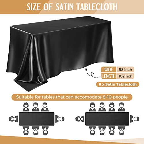 Lounsweer 8 Packs Satin Tablecloth 102 x 58 Inches Rectangle Table Cover Silk Smooth Fabric Party Table Cloth for Rectangle Parties, Holiday Dinner Wedding Banquet Decoration(Silver)