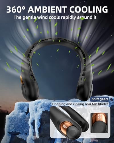 Neck Fan, Personal Fan with LED Display, USB-C Rechargeable, 5200mAh-Battery, 3-Speed Adjustment & Whisper-Quiet Operation, Perfect for Home, Travel, Sports