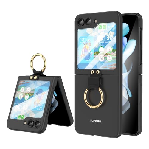 DAKORIE for Samsung Galaxy Z Flip 5 Phone Case, Full Body Protector with Golden Ring Shockproof Phone Cover for Samsung Galaxy Z Flip 5 5G(Black)