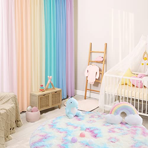 Yancorp 6 Panels Sheer Curtains Rainbow Window Decoration Voile Drapes 63 Inches Kids Girls Boys Party Favor Christmas Classroom Decor Bedroom Backdrop (Macaron, (W40 x L63) x 6 Panels)