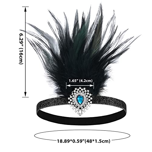 SWEETV Flapper Headband 1920s Headpiece Rhinestone Feather Hair Band Great Gatsby Headpiece for Women,Black