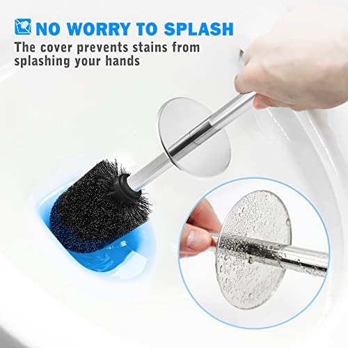 IXO Toilet Brush and Holder, 2 Pack Toilet Brush with 304 Stainless Steel Long Handle, Toilet Bowl Brush for Bathroom Toilet-Ergonomic, Elegant,Durable (Black)