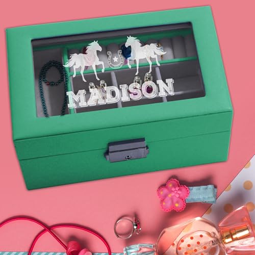 My Personal Memories Personalized Jewelry Box for Girls - Custom Engraved with Name and Ballerina, Mermaid, Unicorn and more (Aqua)