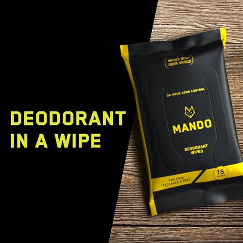 Mando Deodorant Wipes - 24 Hour Odor Control - Aluminum Free, Baking Soda Free, Skin Safe - 15 Count (Pack of 3)
