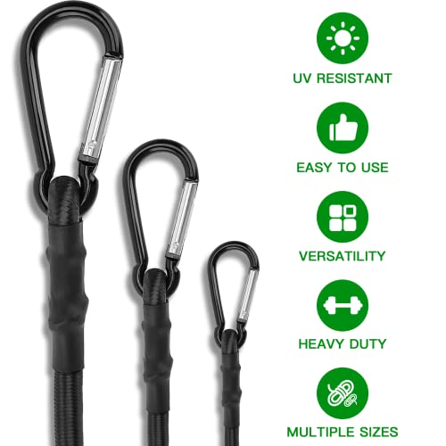 RIO Direct Bungee Cords with Carabiner Hooks 12 Inch - Black Bungee Cords Heavy Duty Outdoor - Strong Elastic Bungee Straps for Outdoor Tent, Tarps, Camping, Cargo, Luggage, Bike Rack - 4 Pack