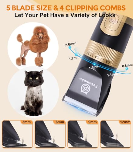 Petsaunter Dog Clippers for Grooming, 4-Speed & LCD, Low Noise Electric Dog Trimmer for Grooming, Cordless Rechargeable Dog Hair Clippers, Super Quiet for Dogs & Pets with Thick or Heavy Coats(C95)