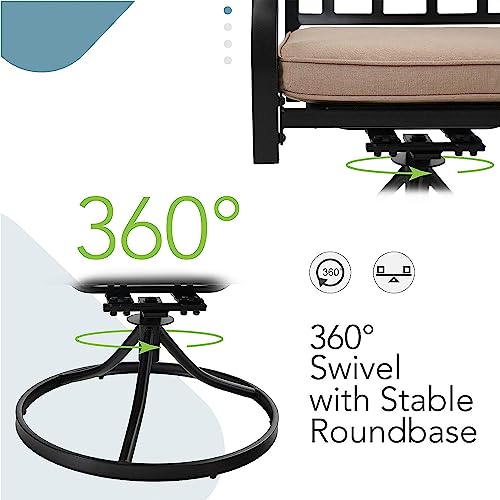 MFSTUDIO 5 PCS Metal Outdoor Patio Furniture Dining Set, 4 Metal Swivel Chairs and Square Dining Table with Umbrella Hole, Black