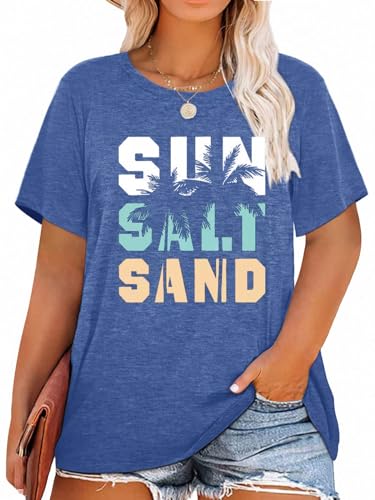 HDLTE Plus Size Beach Shirts for Women Short Sleeve Hawaiian Shirt Casual Vacation Blouses (Blue, 2X)