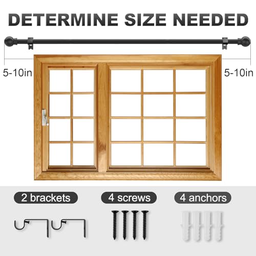 Authandis Matte Black Curtain Rods for Bedroom with Brackets,5/8 Inch Diameter Small Window Curtain Rod 32 to 48 Inches,Easy Install Drapery Rods