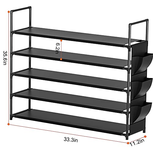 OYREL Large Capacity 7 Tier Shoe Rack, Black, 33.3in Wide x 11.2in Deep x 48.7in Tall, Holds 28-35 Pairs of Shoes, Ultra-Minimalist Style, Waterproof and Durable