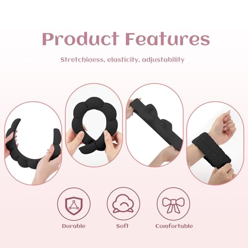 ATROCH Spa Headbands for Women & Wristband Set,Skincare Headbands for Washing Face,Face Wash Headband for Women,Makeup Headband,Cute Hair Band for Girls,Headband for Skin Care 4 Pcs