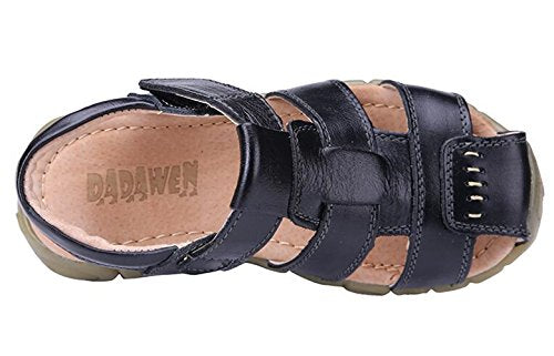 DADAWEN Boy's Girl's Leather Closed Toe Outdoor Sport Sandals (Toddler/Little Kid/Big Kid) White US Size 2.5 M Little Kid