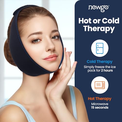 NEWGO Wisdom Teeth Ice Pack Head Wrap Jaw Ice Pack for Face Oral Surgery, FSA or HSA Eligible Face Ice Pack with 4 Hot Cold Gel Pack for TMJ, Tooth Extraction, Tonsillectomy Recovery