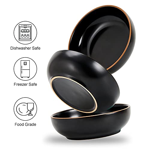 Ceramic Cat Bowls, Howise Pet Bowl Cat Dishes for Food and Water, 5.3 In Puppy Food Bowl 3 Pack Cat Food Bowl Set, Matte Black Finish