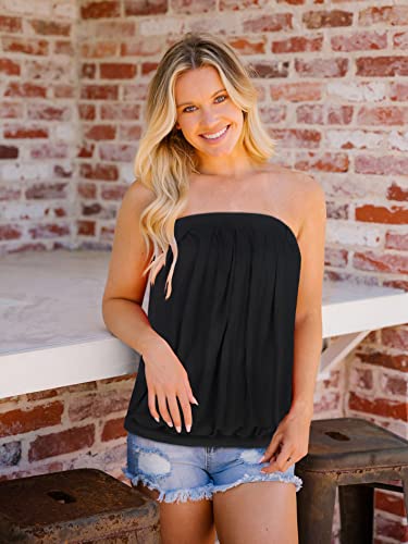 CHICGAL Summer Tube Top Pleated Tanks Strapless Tunics for Women Sleeveless Stripe Printed Shirts(Muticolor Stripe,M)