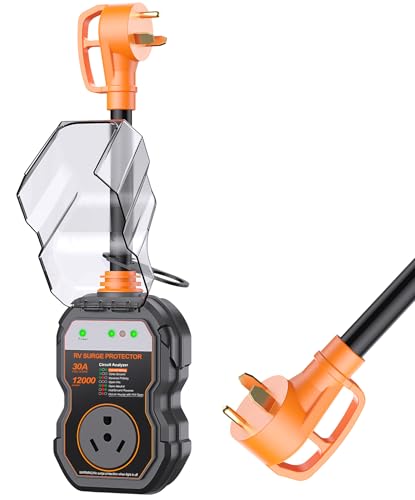 GEARGO RV Surge Protector 30 Amp, 12000 Joules RV Circuit Analyzer Surge Guard, IP68 Surge Voltage Protection, RV Adapter Plug for Camper (Orange)