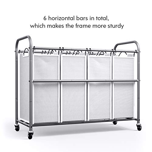 ROMOON Laundry Sorter, 4 Compartment Laundry Hamper with Heavy Duty Rolling Lockable Wheels, Laundry Basket Organizer with Removable Bags for Dirty Clothes Storage, Black