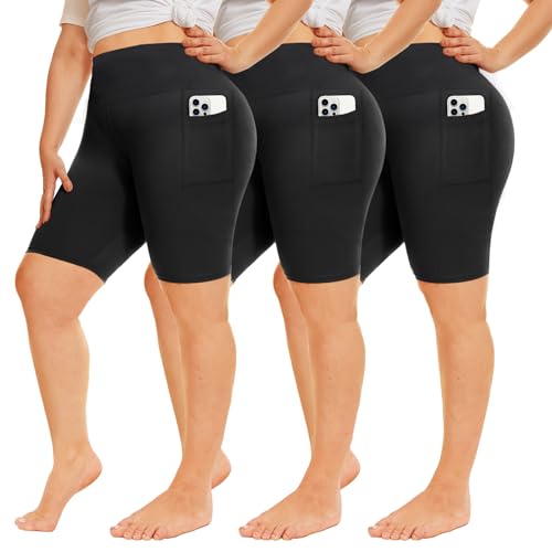 QGGQDD 3 Pack Plus Size Biker Shorts for Women – 8" High Waisted Black Shorts for Yoga Workout (2X 3X 4X)