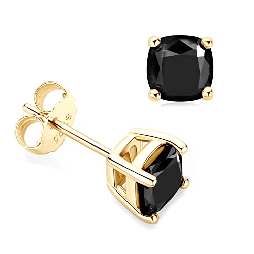 DYUNQ Black Moissanite Earrings 3MM to 8MM for Men Women, Lab Created Diamond 925 Sterling Silver Hypoallergenic Stud Gemstone Earrings, 18k Gold Plated, Jewelry Gifts (7.5mm)