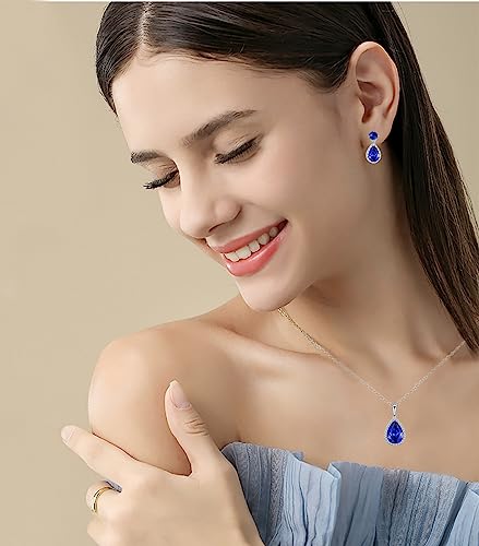 VONSSY Drop Dangle Earrings | Gemstones Waterdrop Teardrop White Gold Plated Crystal Hanging Cubic Zirconia Hypoallergenic Earrings | Stylish Jewelry Gift for Mother Daughter Wife (Dark Blue)