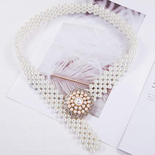 Barry.Wang 2pcs Pearl Belts Gift for Women Wedding Sash Belt for Dress Crystal Rhinestone Off White Waist Chain 95cm (Y Hello Kity Bow)