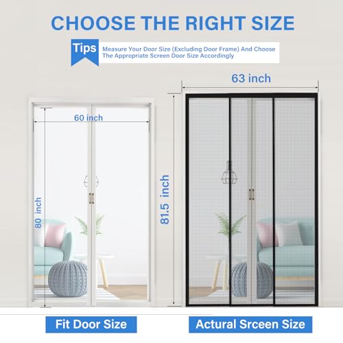 LONGEAS Magnetic Screen Door Upgraded PET Mesh Stronger Than Fiberglass and Polyester,Hands Free,Keeps Bugs Out,Pet & Kid Friendly,Suitable for Sliding Door,Large Patio Door and French Door-48''x96''