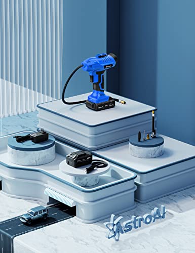 AstroAI Cordless Tire Inflator Air Compressor 20V Rechargeable Battery Powered 160PSI Portable Air Pump with 12V Car Power Adapter Digital Pressure Gauge for Cars Motorcycles JY16P160-18(C2)Blue