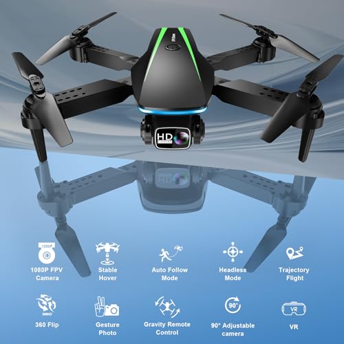 RADCLO Mini Drone with Camera - 1080P HD Foldable Drone with Stable Hover, Gravity Control, Auto-Follow, Trajectory Flight, 90° Adjustable Lens, One Key Take Off, 2 Batteries, Drones for Adults Kids