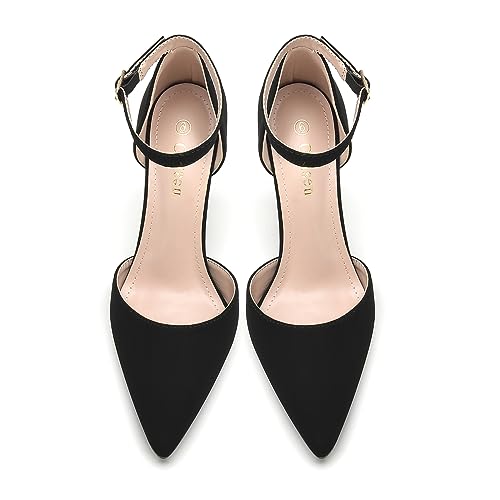 Odisen Women's Closed Toe Pointed Toe High Heels Pumps Dress Shoes for Women (Black Nubuck, 6.5)