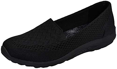 Skechers Women's Reggae Fest Willows Flat, Black/Black Mesh, 9 M US