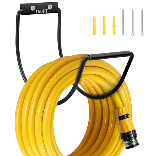 Yoniccal Garden Hose Holder Water Hose Hanger Wall Mounted,304Stainless Steel Solid Hose Hook Holds Up to 150Ft Garden Hose, Expandable Hose, Water Hose Black