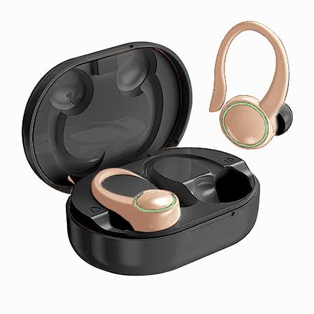 Wireless Earbuds, Bluetooth 5.3 Headphones with Noise Cancelling Mic, Bass Stereo Bluetooth Earphones 50Hrs with LED Display, IP7 Waterproof Earbuds with Earhooks, Over Ear Buds for Sports, Black-pink