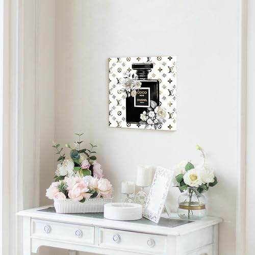 summer melody Elegant Floral Perfume Bottle Wall Art Rose Bouquet Painting on Modern Fashion Canvas Artwork for Girls' Makeup Room Bedroom