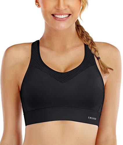 Ewedoos High Impact Sports Bras for Women High Support Push up Sports Bra Racerback Sports Bras Workout Bra Running Bra Black