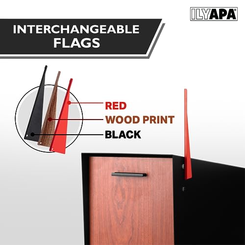 Ilyapa Modern Mailbox with Angle Design Post Mount - Metal Mailboxes for Outside - Black Exterior Heavy Duty Mail Box - Powder Coated Steel - All Weather Resistant