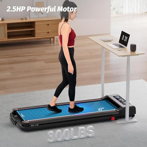 RHYTHM FUN Foldable Treadmill, 300 lb Capacity Walking Pad 2.5HP Treadmill Under Desk, Portable Treadmill for Home and Office, Folding Treadmill 2 in 1 with Remote Control, LED Display