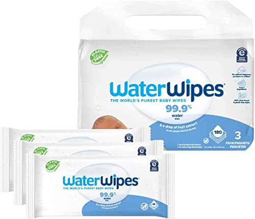 WaterWipes Plastic-Free Original 99.9% Water Based Wipes, Unscented & Hypoallergenic for Sensitive Skin, 60 Count (1 pack)
