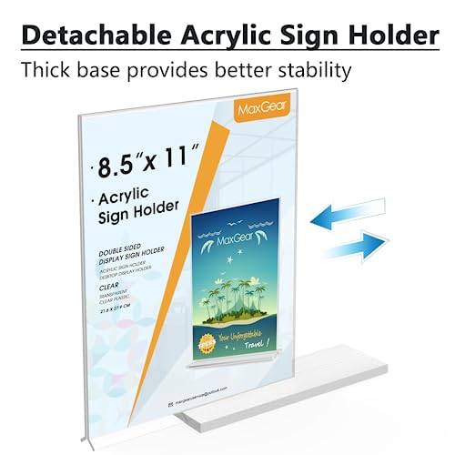 MaxGear Acrylic Sign Holder 8.5x11 Inches 2 Pack, Double Sided Clear Display Stand Table Top Sign Paper Holder, Vertical Menu Flyer Holder, Plastic Sign Frame for Stores, Restaurants, Hotels, Office