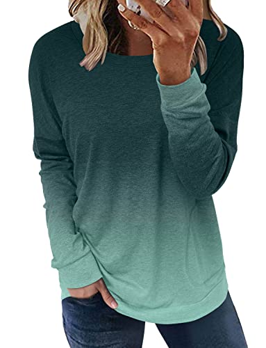 ONLYSHE Long Sleeve Tops for Women Tunic Shirts Crew Neck Thumb Hole Blouses Solid Color Tees Tops with Leggings,Green,X-Large
