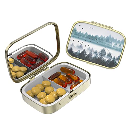 Cute Small Pill case for Pockets & Purses,Elegant Pill Box Makes a Great Gift,3 Compartment Travel Medicine Organizer Stores Progesterone,Capsule Pills, Ibuprofen, Vitamins-Sliver Blue Flower