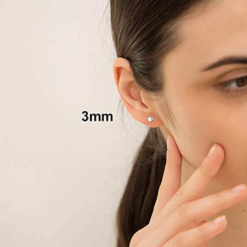 White Gold Plated Sterling Silver Dot Stud Earrings 3mm-10mm Options, Flat Round Disc Studs Hypoallergenic Jewelry (3mm)