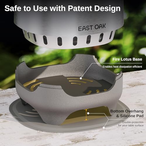 EAST OAK Smokeless Tabletop Fire Pit, Mini Table Top Firepit for Patio and Outdoor Camping, Removable Ashtray, Dual-Fuel Stove, Silicone Pad& Travel Bag, 50-80min. Burn Time, H: 10.1" xD: 7", Silver