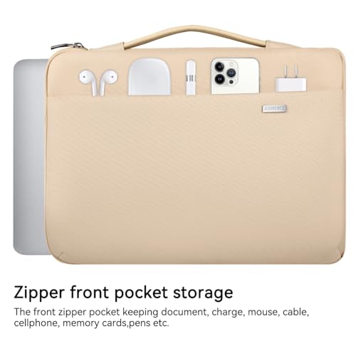 LANDICI 360°Laptop Sleeve Case 13 13.6 Inch Compatible with MacBook Air 13 M1/M2/M3/M4 2020-2025, MacBook Pro 13/14, IPad Air/Pro 13, Waterproof Computer Bag Cover with Handle, Apricot