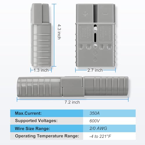 ANKG 350 Amp 600 Volt 2/0 AWG Battery Power Connector (2/0AWG Contact,1Pcs Blue Housing)