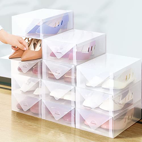 ESSBLIN 12 Pack Women's Shoe Box Clear Plastic Stackable - Shoes Organizer for Closet Storage Boxes Containers Bins Case cajas para zapatos