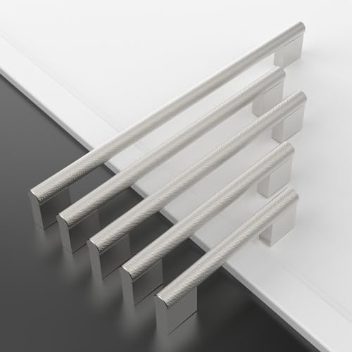 Amerdeco 10 Pack Brushed Satin Nickel Knurled Cabinet Pulls 3.75 Inch(96MM) Hole Centers Kitchen Cabinet Handles Cabinet Hardware Cupboard Handles Drawer Pulls ZH0043