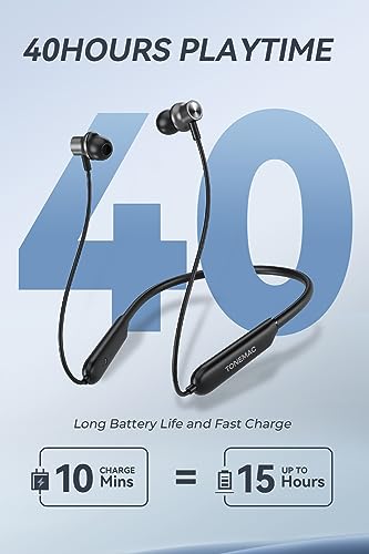 TONEMAC N8 Upgraded Wireless Earbuds, IPX6 Sweatproof, Magnetic Neckband Headphones, 40Hrs Playtime, Deep Bass Earphones Bluetooth 5.3 Headset for Phone Calls, Kindle, and Game of Thrones Black