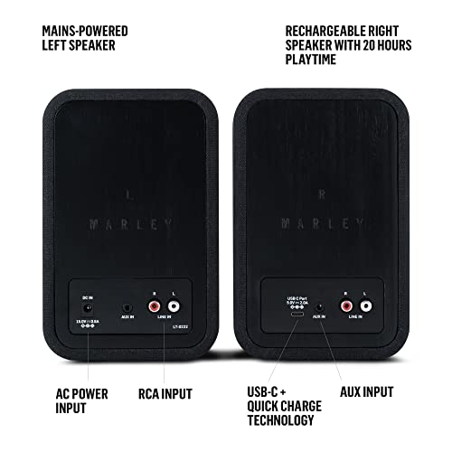 House of Marley Get Together Duo Bluetooth Bookshelf Speakers - Sustainably Crafted, Wireless Turntable Speakers, Mains Powered or 25 Hours Battery Life, AUX in - Amazon Exclusive Black Edition