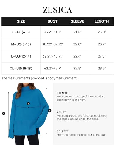 ZESICA Women's 2024 Winter Sweaters Turtleneck Long Sleeve Oversized Split Hem Knitted Pullover Jumper Sweater Tops,Rust,Large
