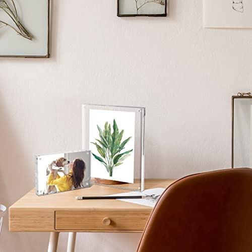 Acrylic Frame, SYNTRIFIC 3.5x5 Inch Acrylic Picture Frame 3 Pack Horizontal Magnet Double Sided Photo Frame with Microfiber Cloth, 10+10MM Thickness Clear Picture Frame Desktop Acrylic Photo Frame
